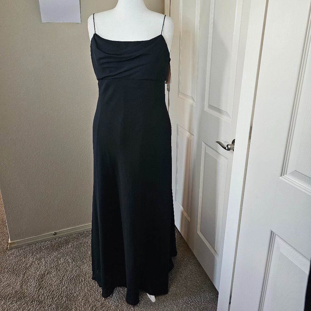 Michelangelo Formal Spaghetti Strap Drape Front Chiffon Maxi Dress